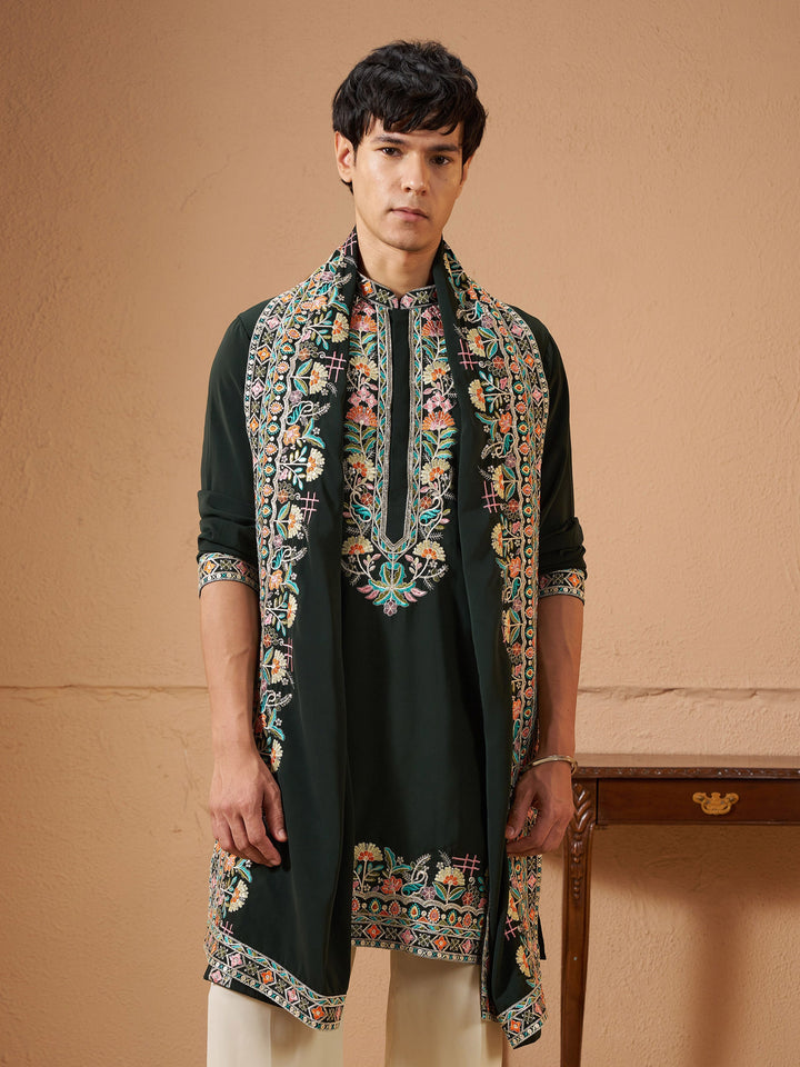 Men Dark Green Armani Kurta With Dupatta Only Wedding, Diwali, Festive, Navratri Ethnic Wear