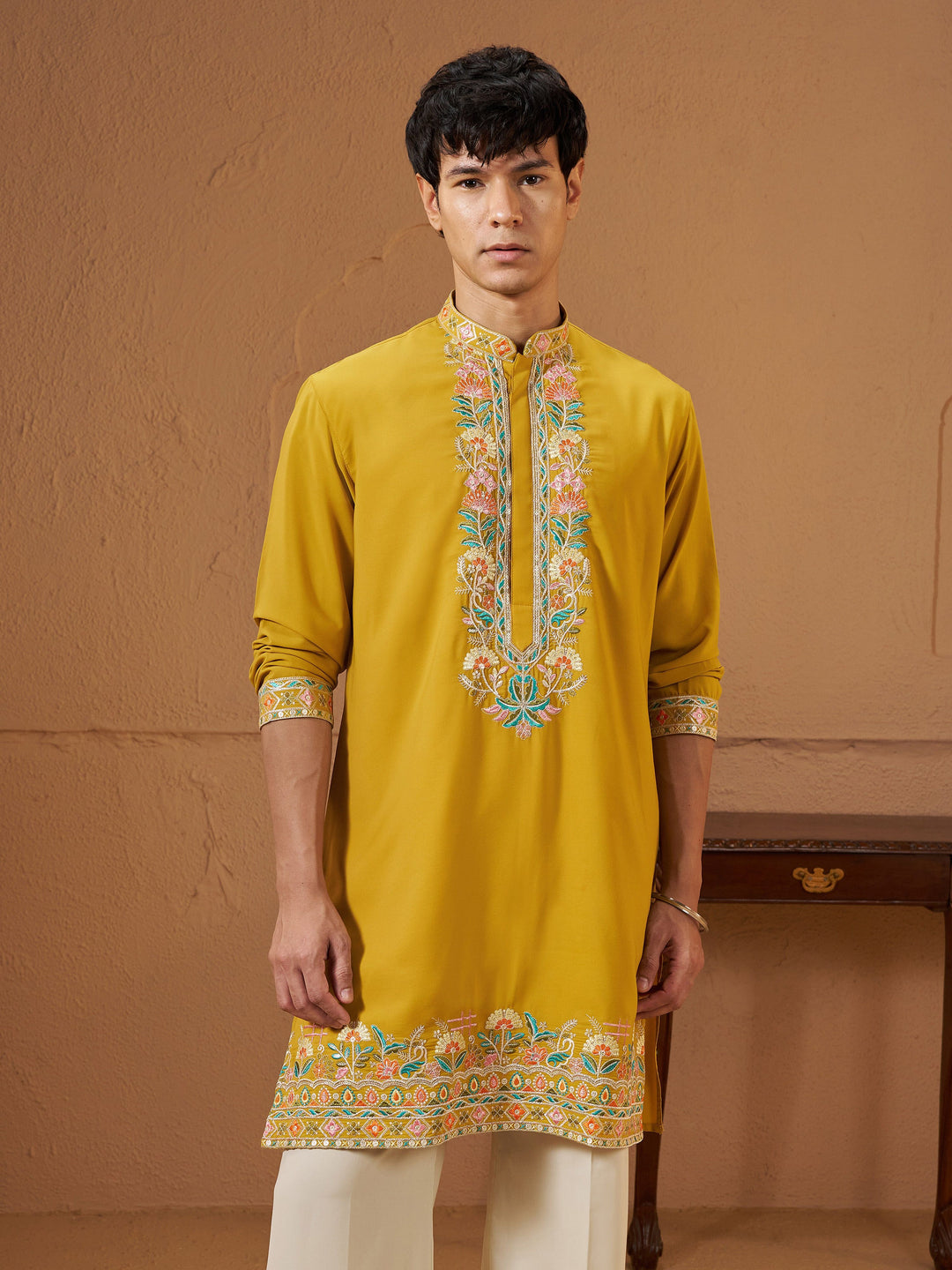 Men Yellow Armani Kurta Wedding, Diwali, Festive, Navratri Ethnic Wear
