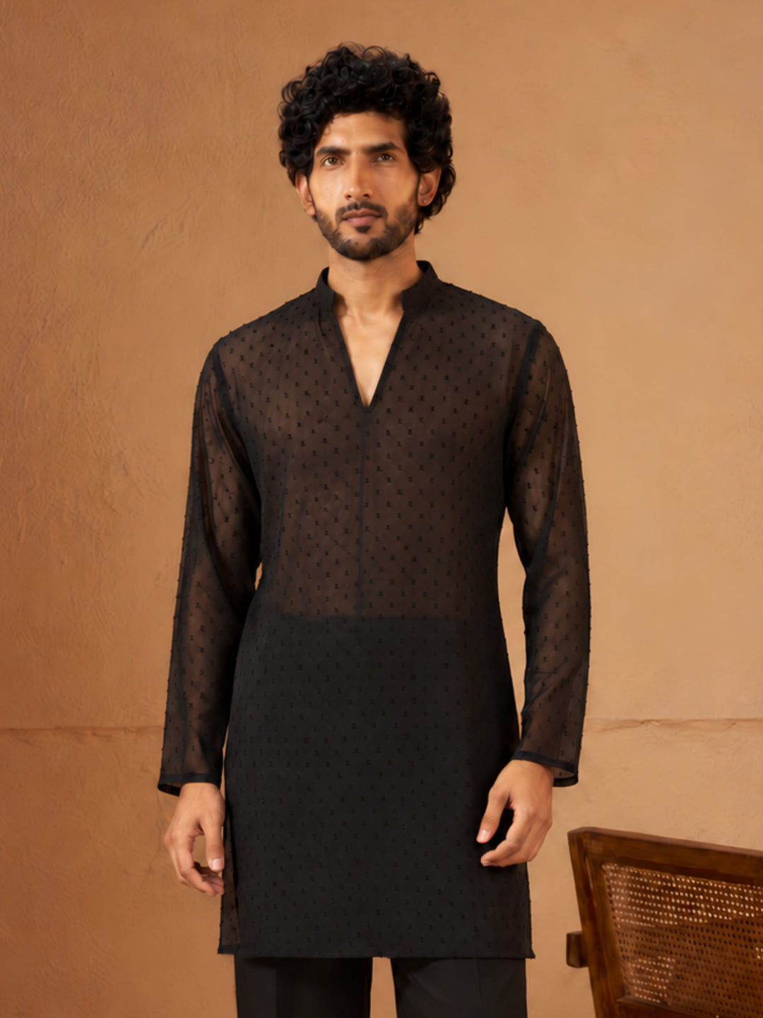Men Black Georgette Kurta Diwali, All regions, Festive, Navratri, Party, Summer / Casual Ethnic Wear
