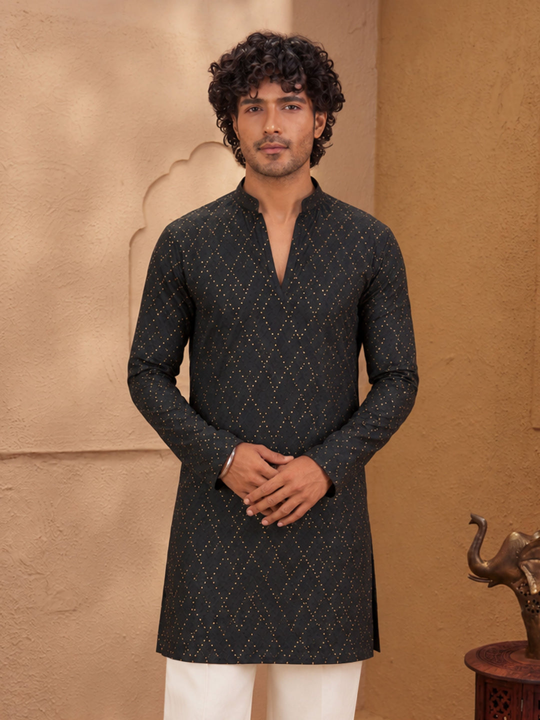 Men Black Viscose Kurta Diwali, All regions, Festive, Navratri, Party, Summer / Casual Ethnic Wear