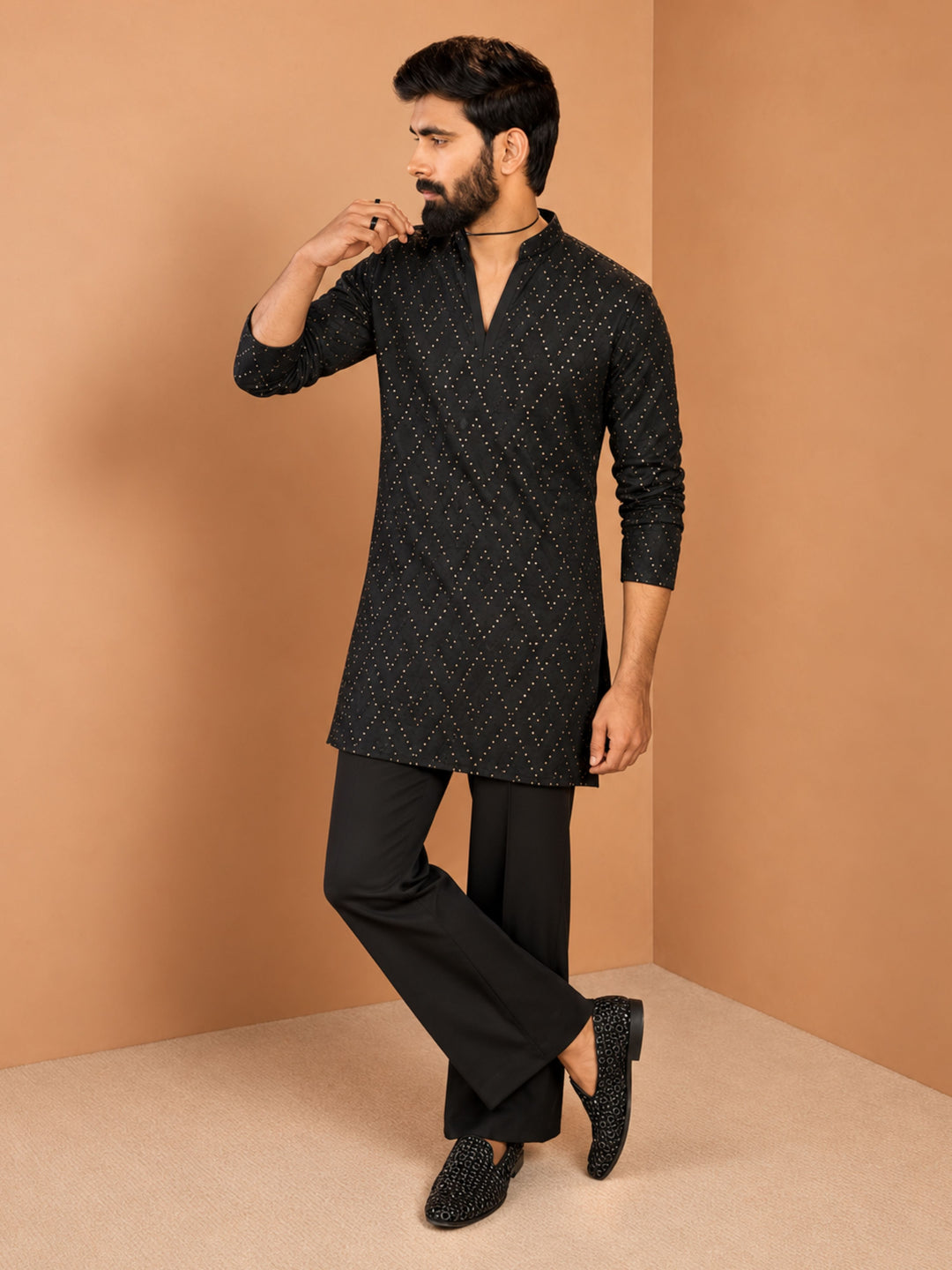 Men Black Viscose Kurta with Pant Diwali, All regions, Festive, Navratri, Party, Summer / Casual Ethnic Wear