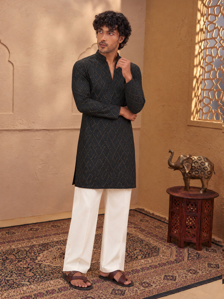 Men Black Viscose Kurta with Pant Diwali, All regions, Festive, Navratri, Party, Summer / Casual Ethnic Wear