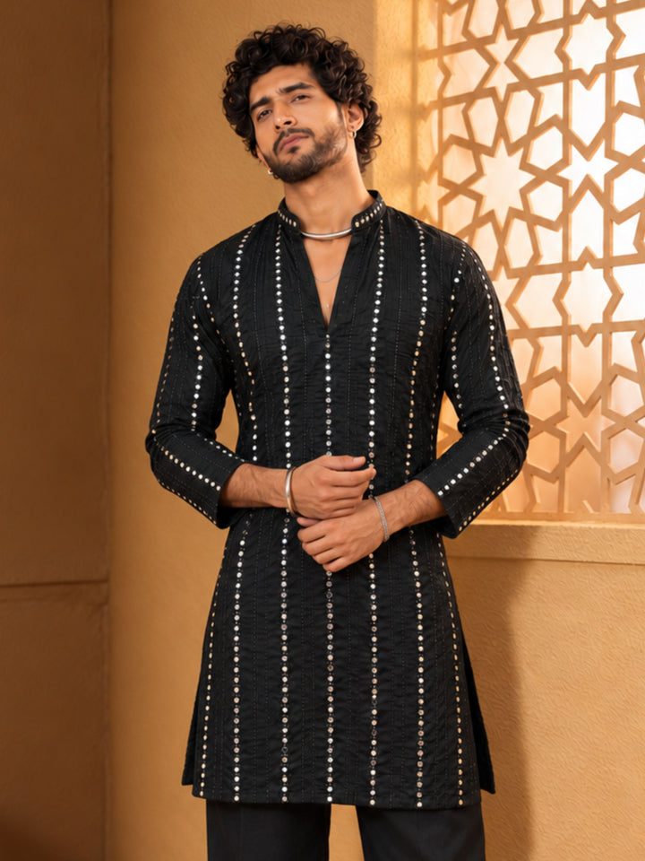 Men Black Viscose Kurta Diwali, All regions, Festive, Navratri, Party, Summer / Casual Ethnic Wear