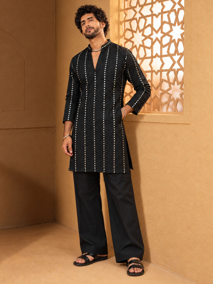 Men Black Viscose Kurta with Pant Diwali, All regions, Festive, Navratri, Party, Summer / Casual Ethnic Wear