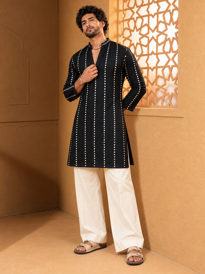 Men Black Viscose Kurta with Pant Diwali, All regions, Festive, Navratri, Party, Summer / Casual Ethnic Wear