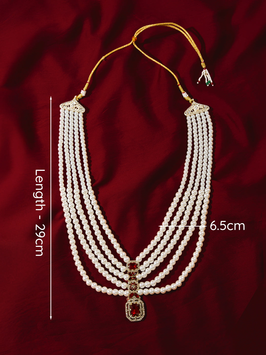 Men's Traditional Wedding Necklace - White Maroon Layered Pearl Design