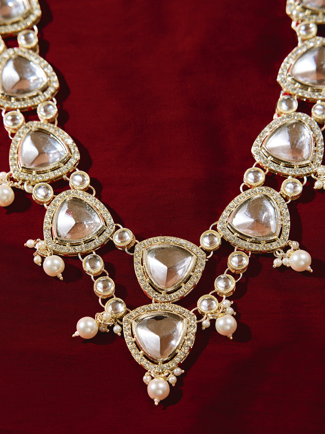 Vastramay Men's Traditional Wedding Necklace - Cream Single Layer Rhinestone Pearl Design