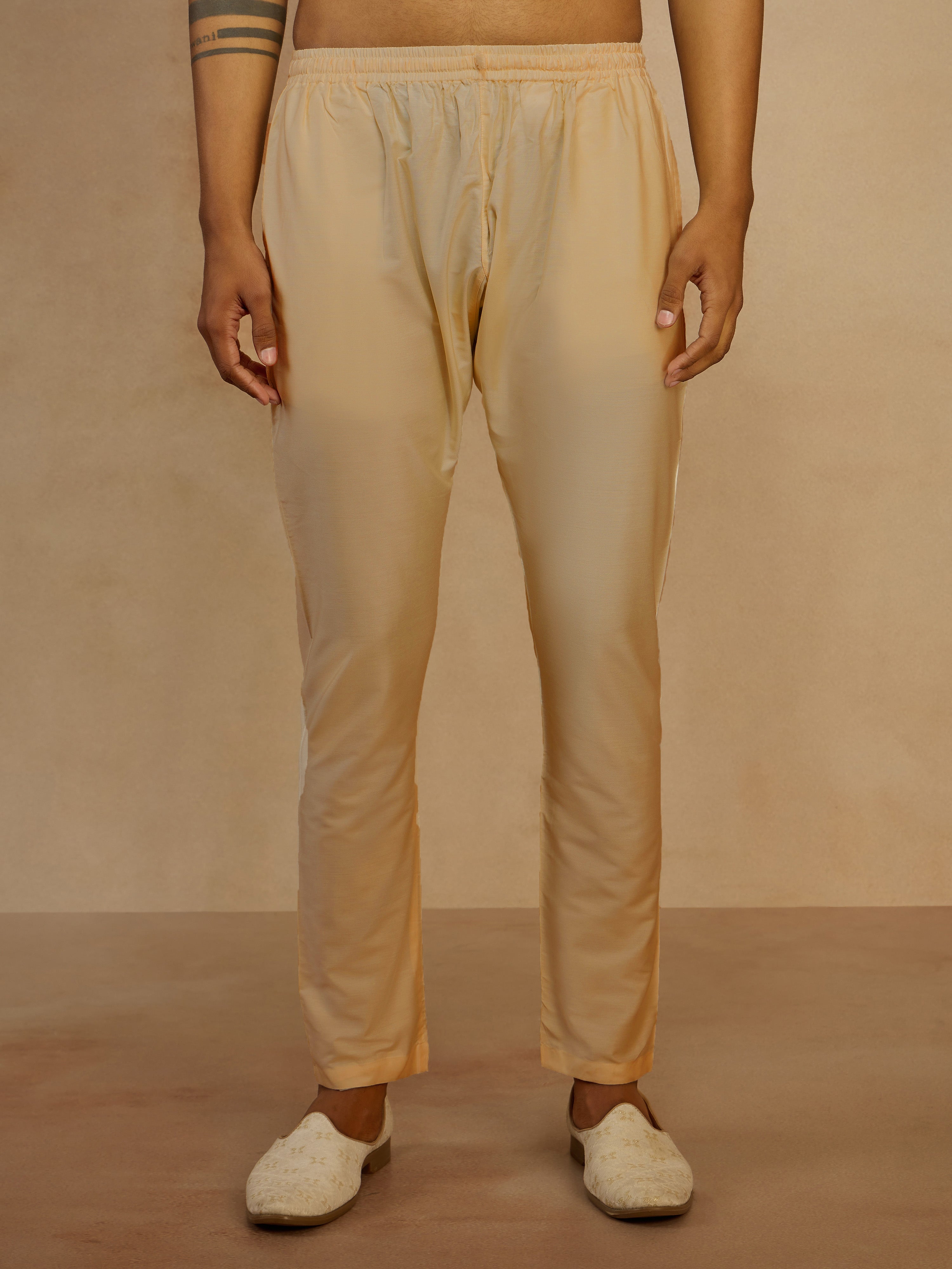 Men's Beige Viscose Solid Straight Leg Pyjama with Pockets
