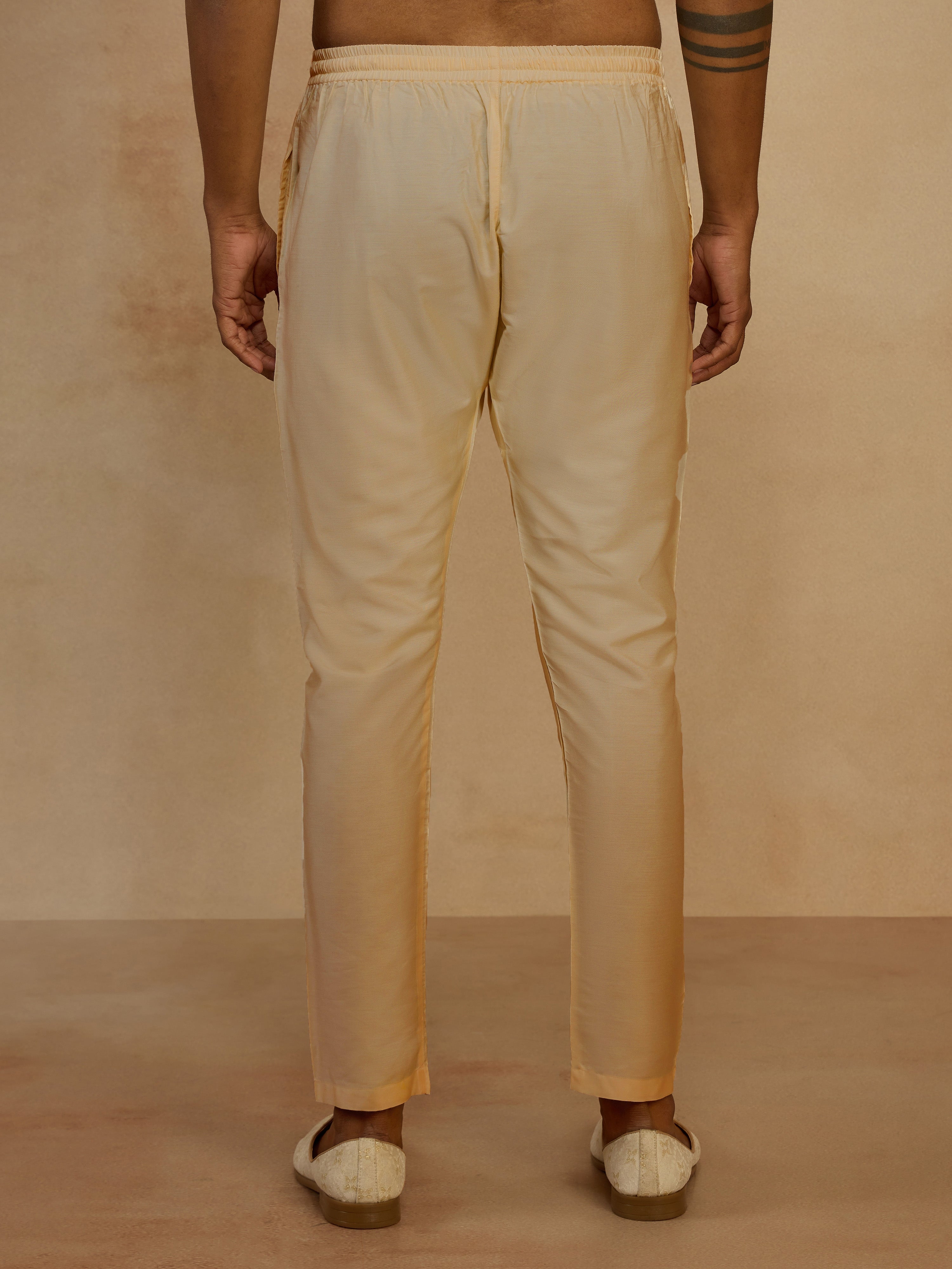Men's Beige Viscose Solid Pyjama