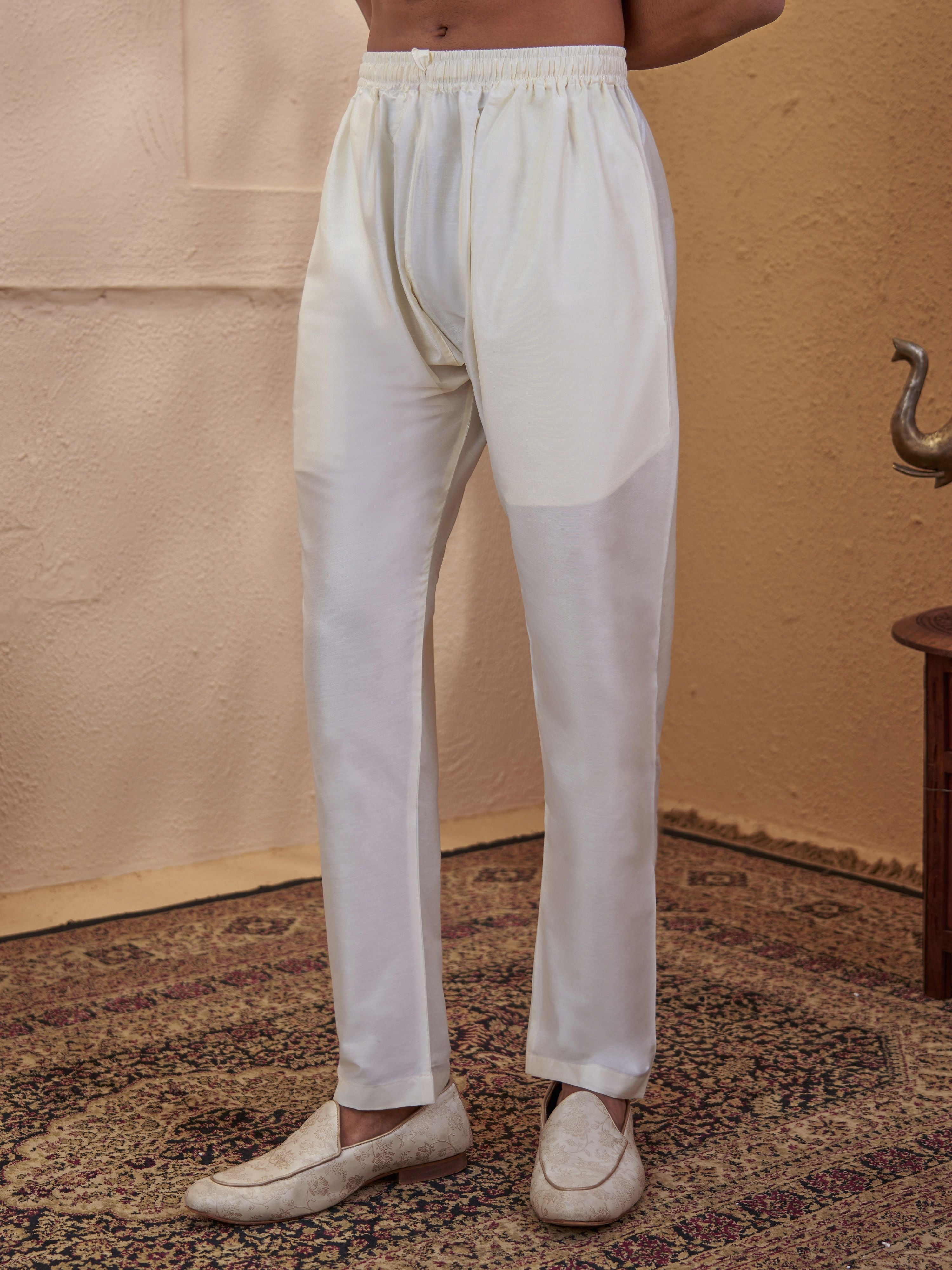 Men's Cream Cotton Solid Pyjama