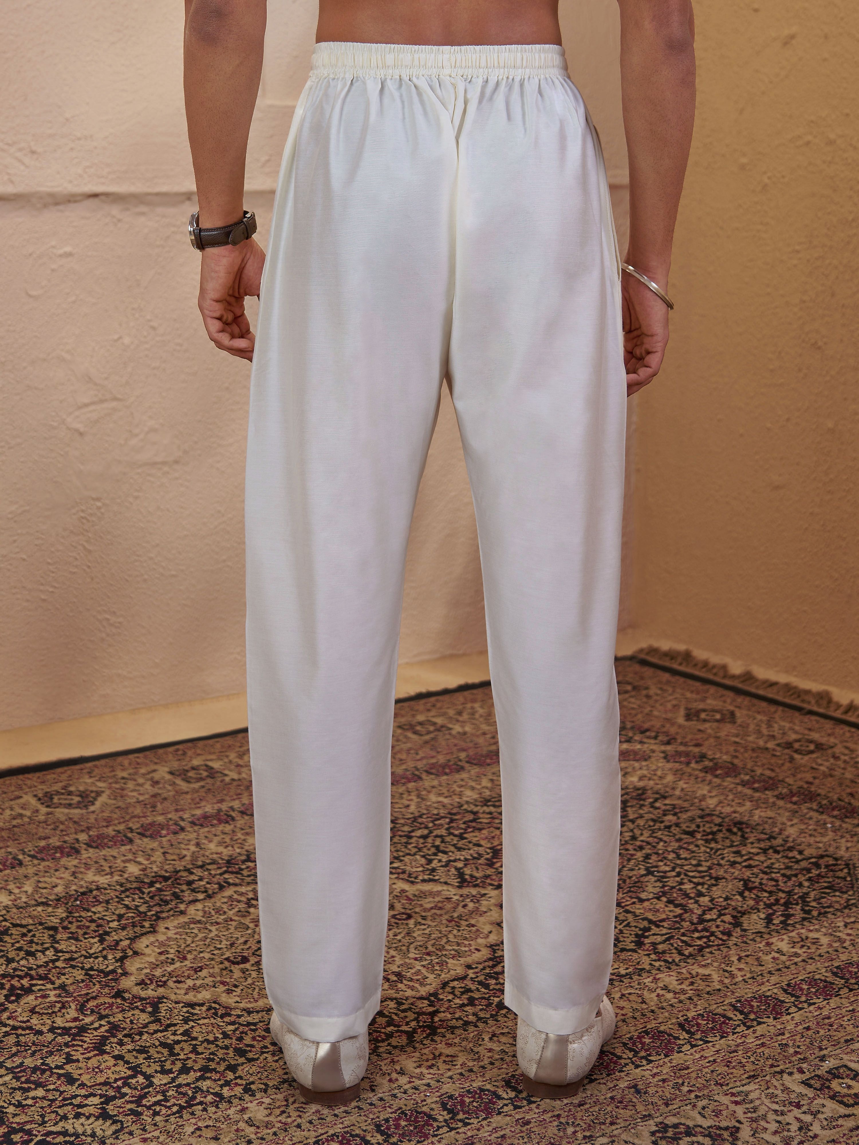 Men's Cream Cotton Solid Pyjama