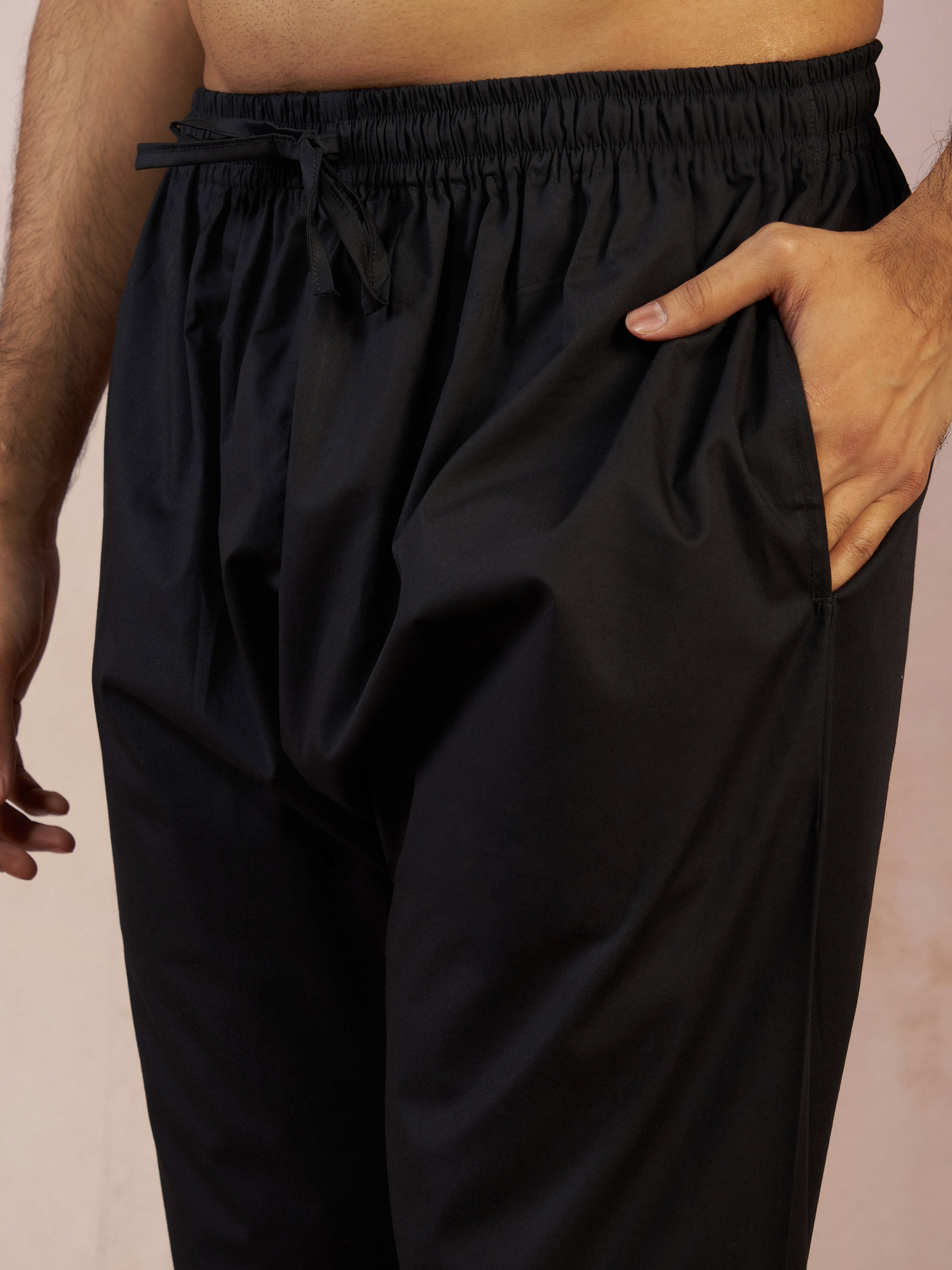 Men's Black Cotton Pyjama - Traditional Aligarh Wedding Wear