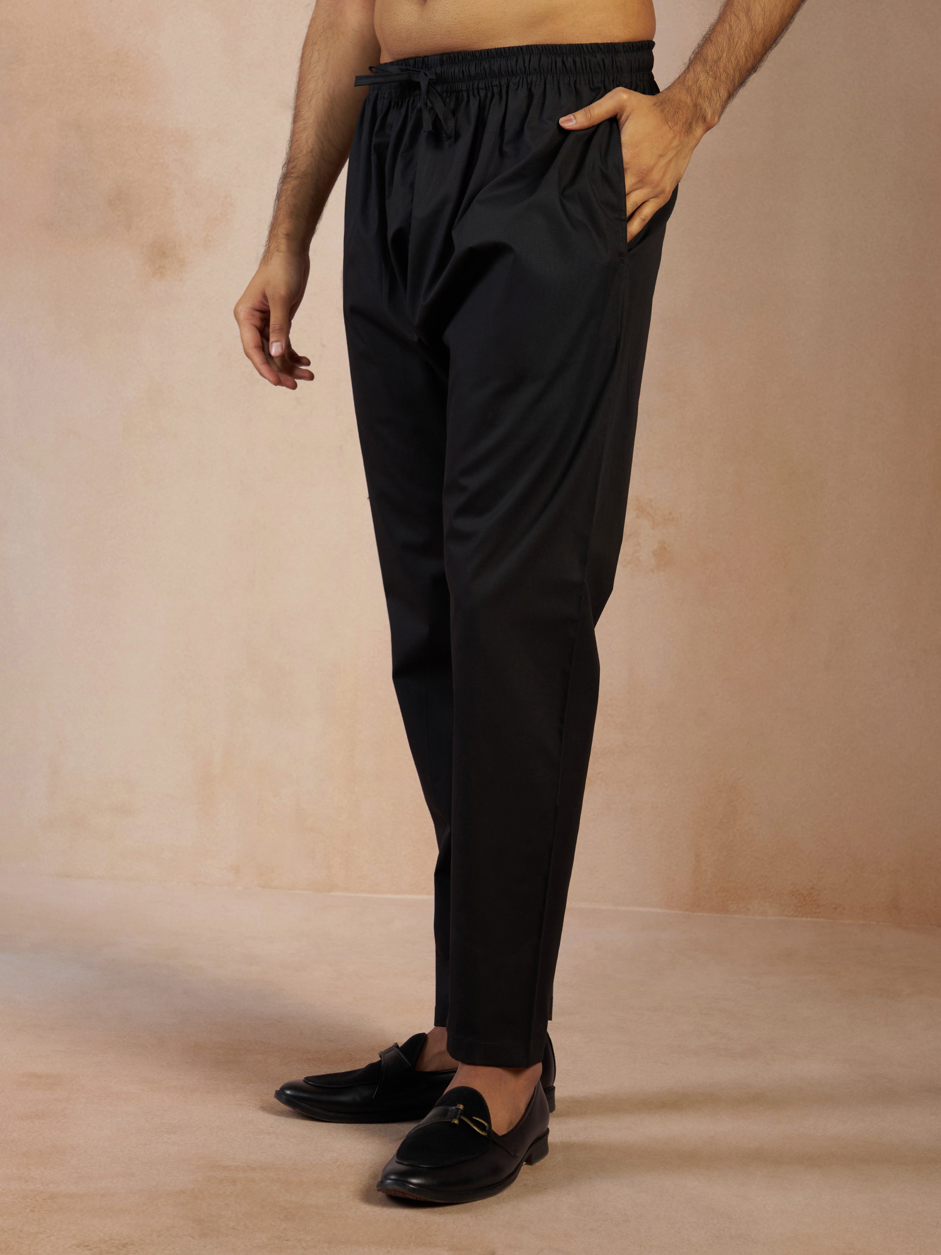Men's Black Cotton Pyjama - Traditional Aligarh Wedding Wear