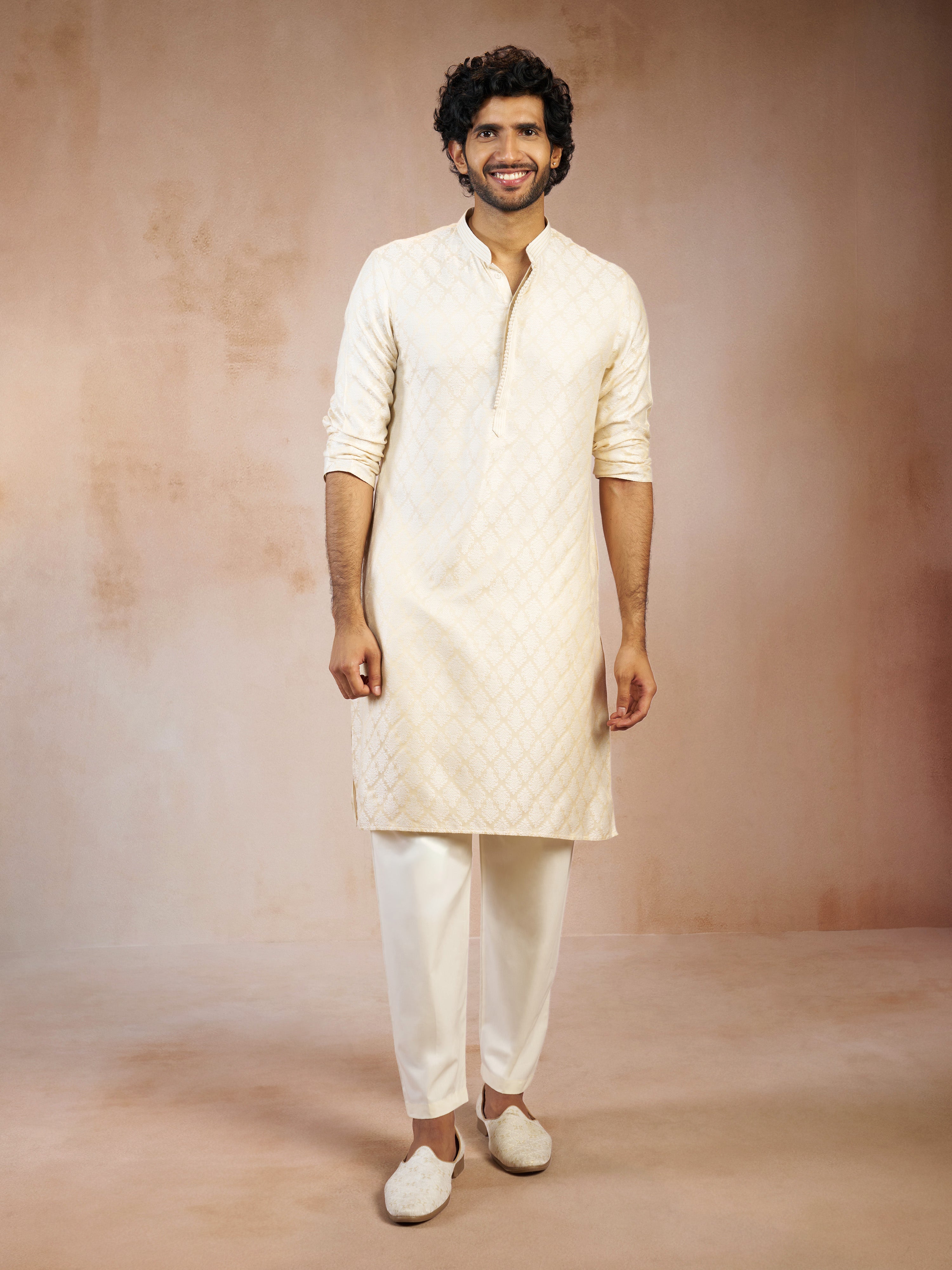 Poplin Cotton Pyjama Set with Cream Trousers for Men's