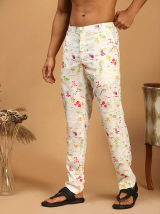 VASTRAMAY Men's Cream Base Multi-Color Rayon Pant Style Pyjama
