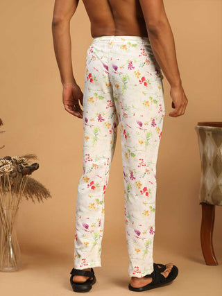 VASTRAMAY Men's Cream Base Multi-Color Rayon Pant Style Pyjama