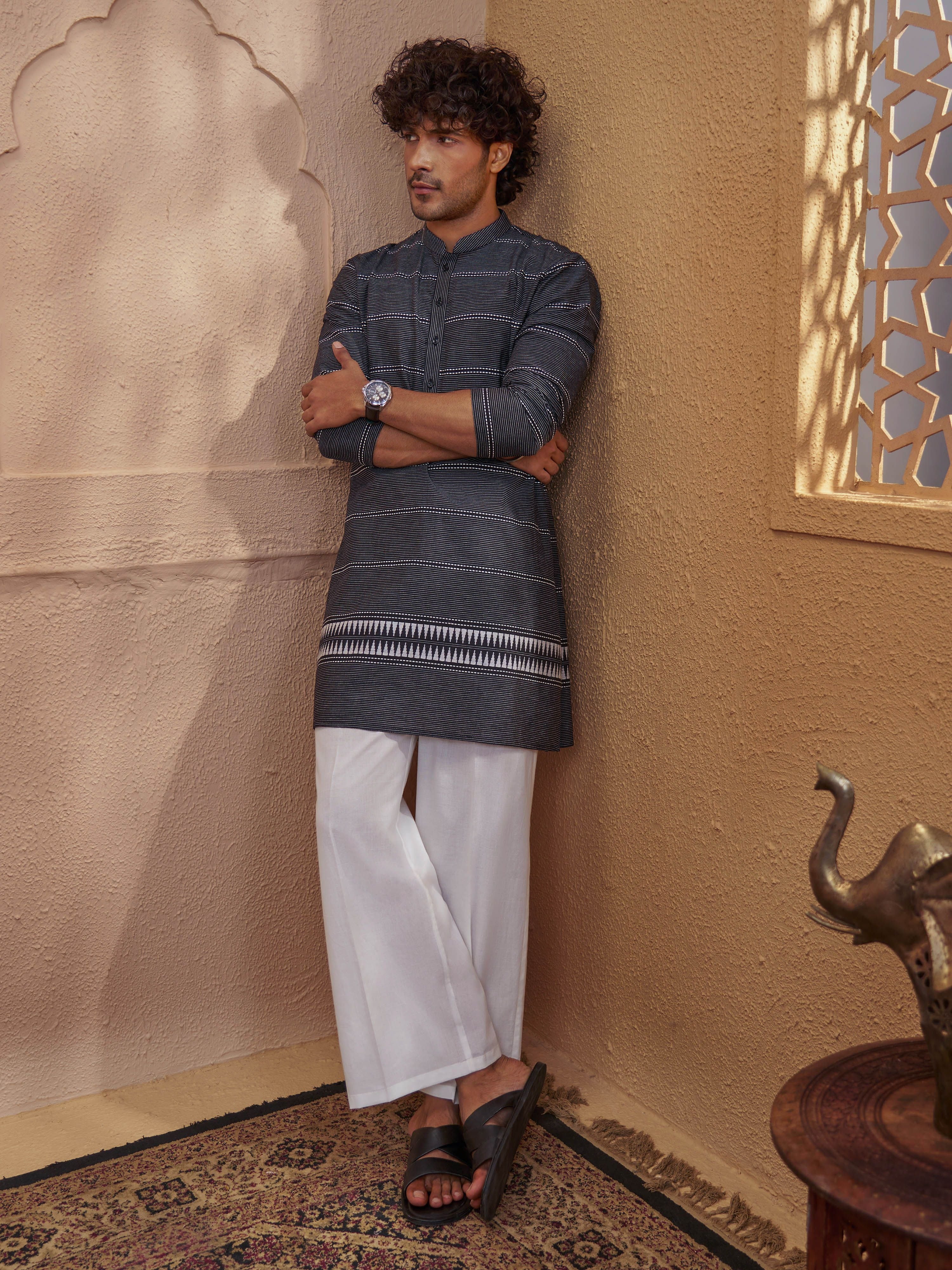 Men's White Woven Fabric Solid Wide Leg Pant