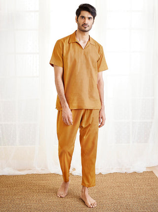 VASTRAMAY Men's Dusty Saffron Cotton Pyjama