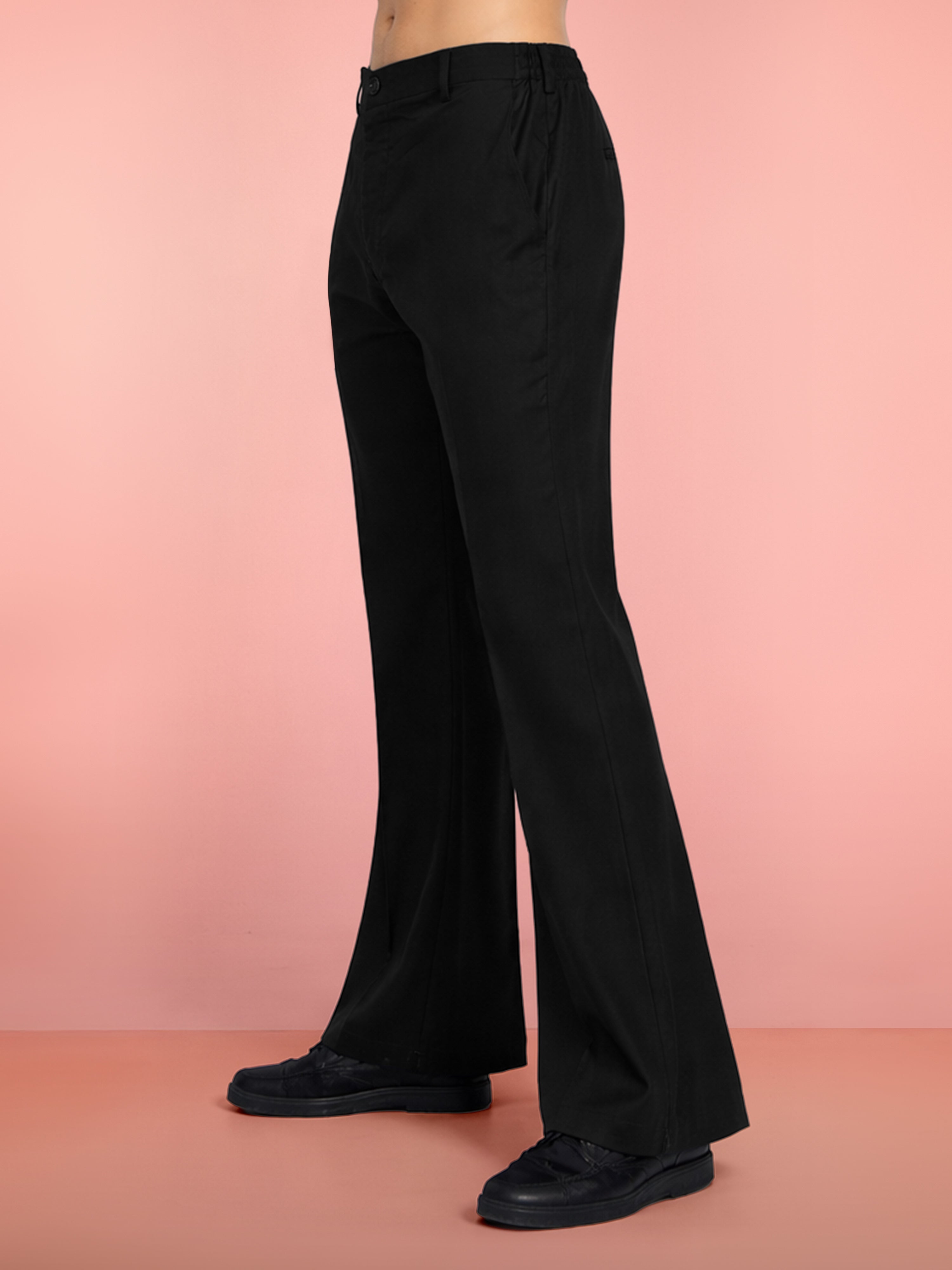 Men's Black Suiting Lycra Solid Palazzo