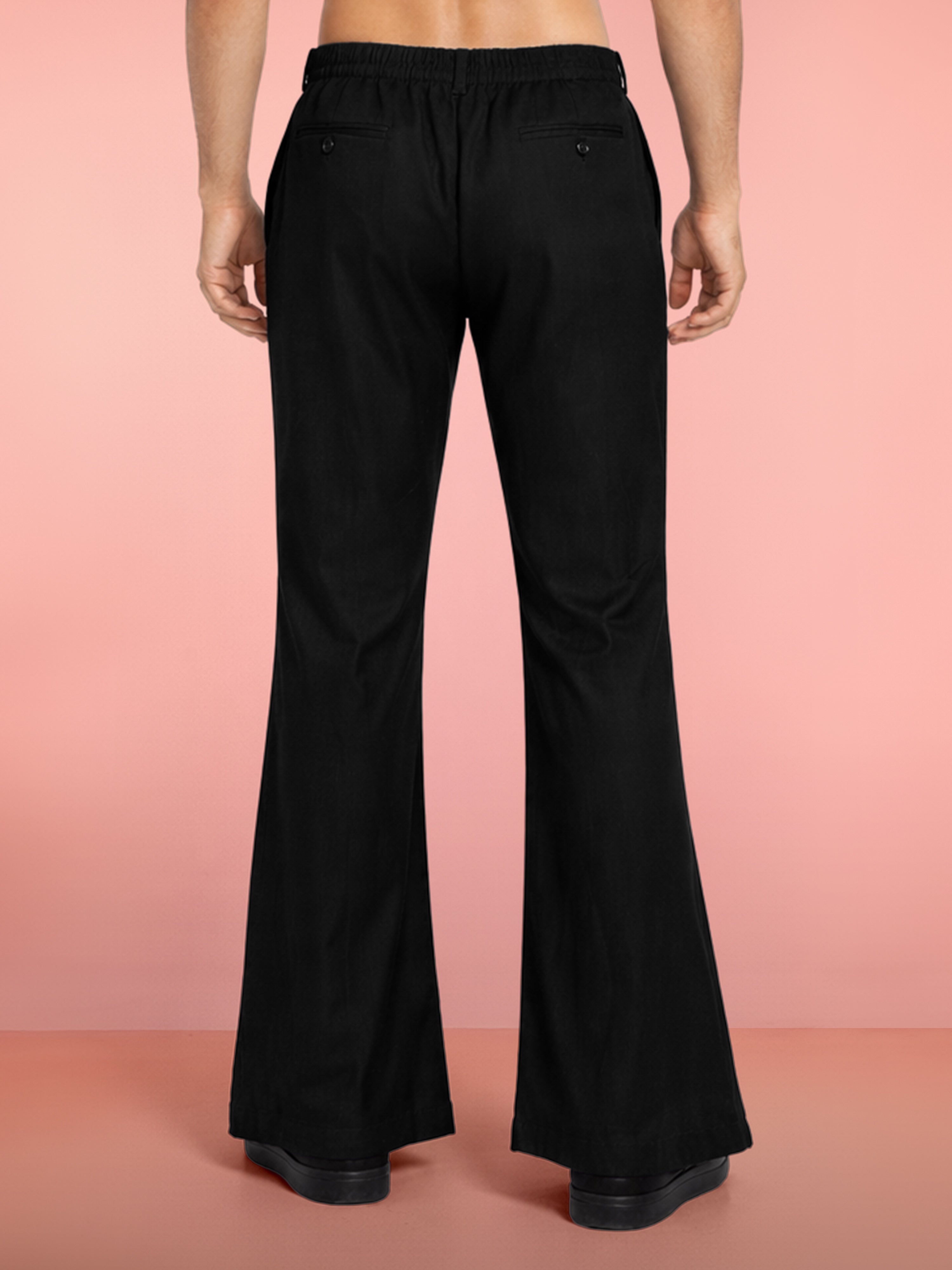 Men's Black Suiting Lycra Solid Palazzo
