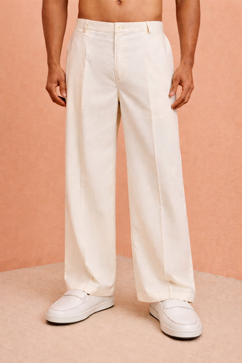 Men's Cream Fine Satin Palazzo Pants