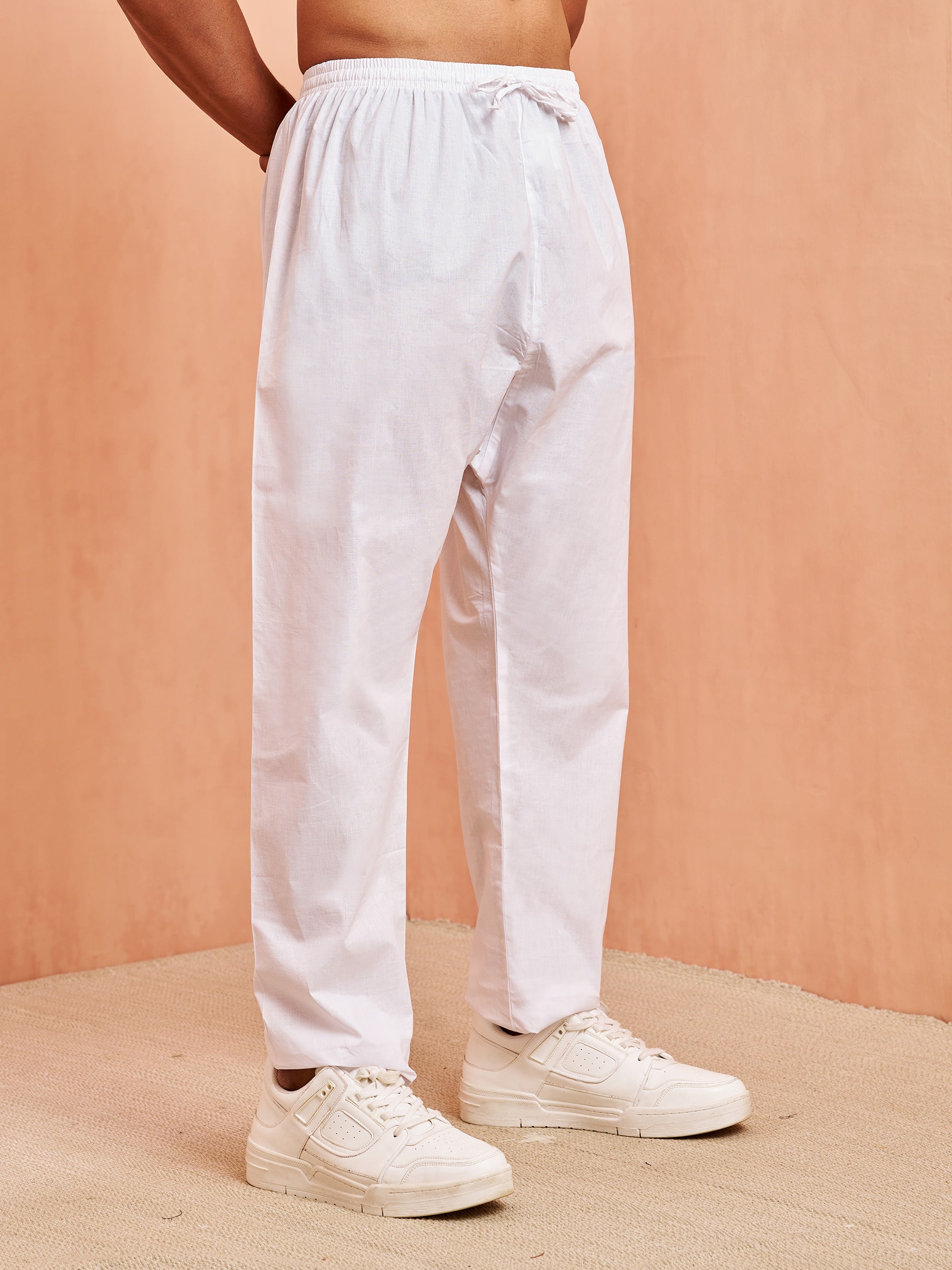 Men's White Cotton Solid Pyjama