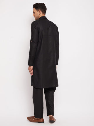 VM BY VASTRAMAY Men's Black Pathani Suit Set