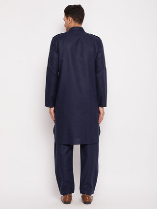 VM BY VASTRAMAY Men's Blue Pathani Suit Set
