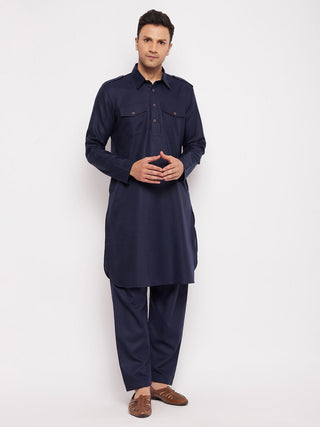VM BY VASTRAMAY Men's Blue Pathani Suit Set