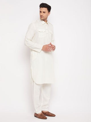 VM BY VASTRAMAY Men's Cream Pathani Suit Set