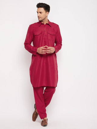 VM BY VASTRAMAY Men's Maroon Pathani Suit Set