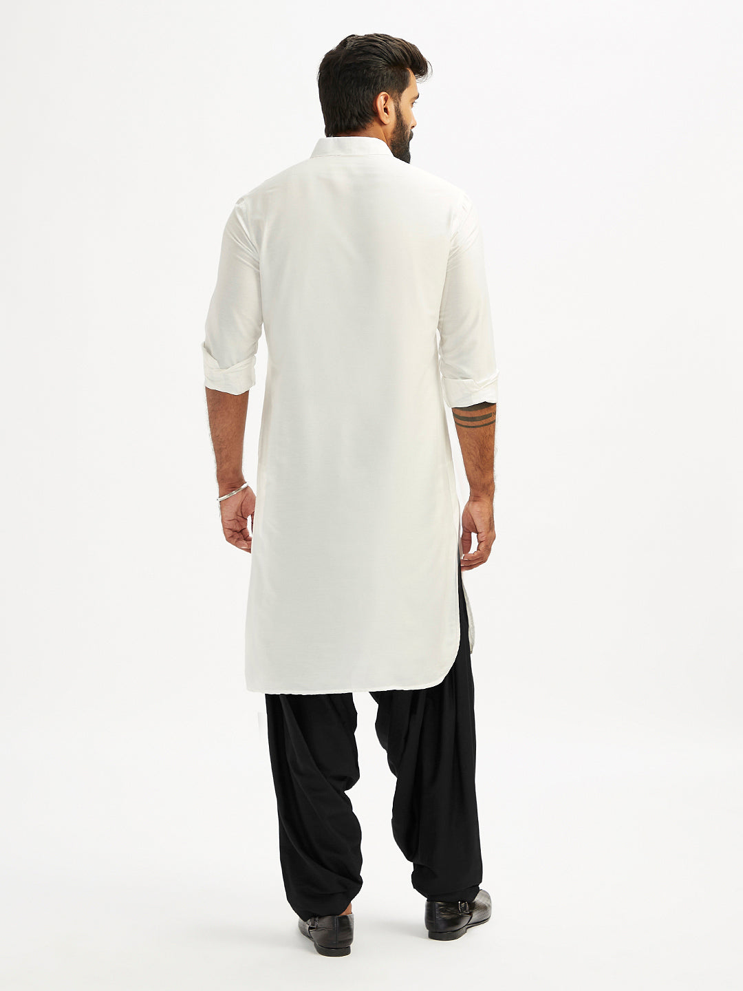 Men's White And Black Viscose Pathani Kurta Set