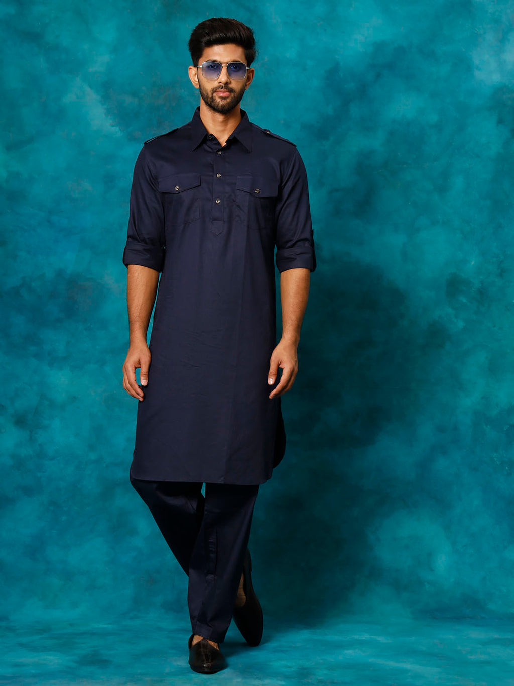 VASTRAMAY Men's Blue Cotton Pathani Suit Set – vastramay