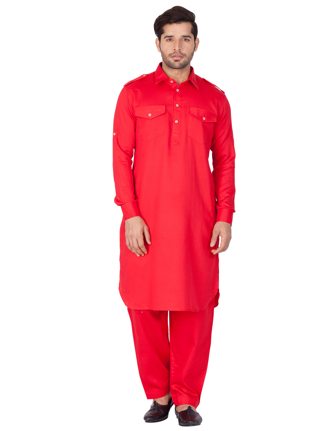 VASTRAMAY Men's Red Pathani Suit Set