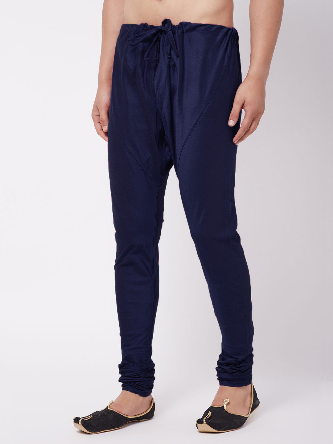Men Navy Solid Churidar Pant with Drawstring Waist