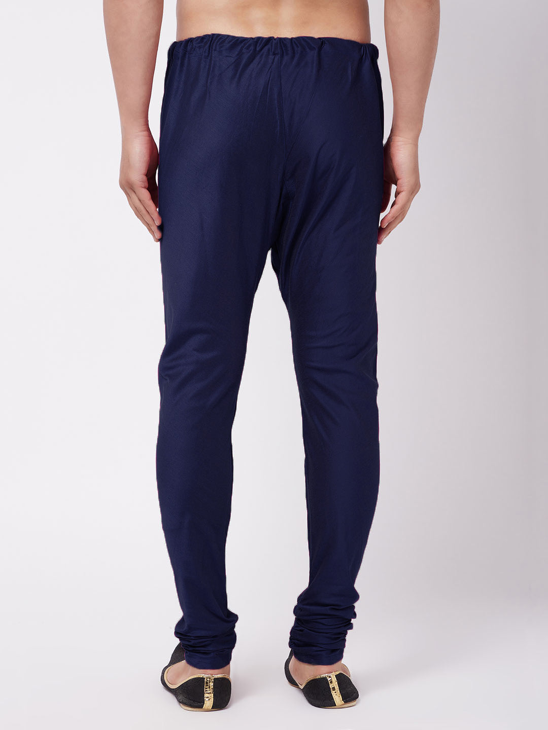 Men Navy Solid Churidar Pant with Drawstring Waist