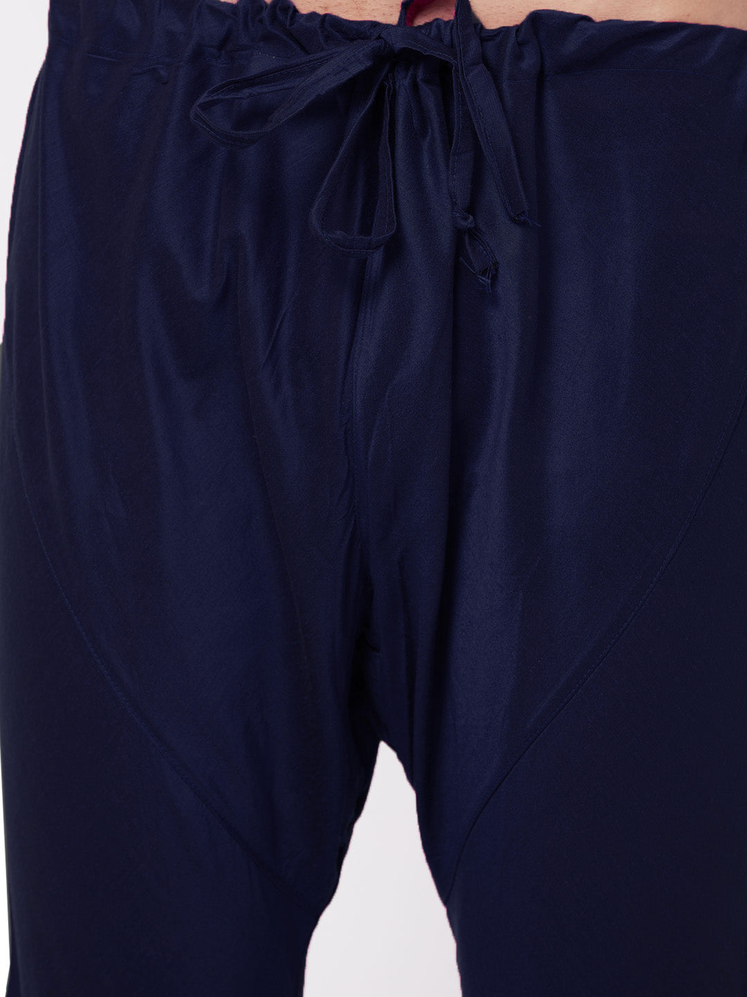 Men Navy Solid Churidar Pant with Drawstring Waist