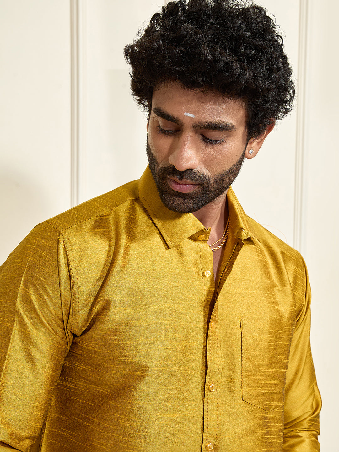 Men's Mustard Silk Blend Ethnic Shirt