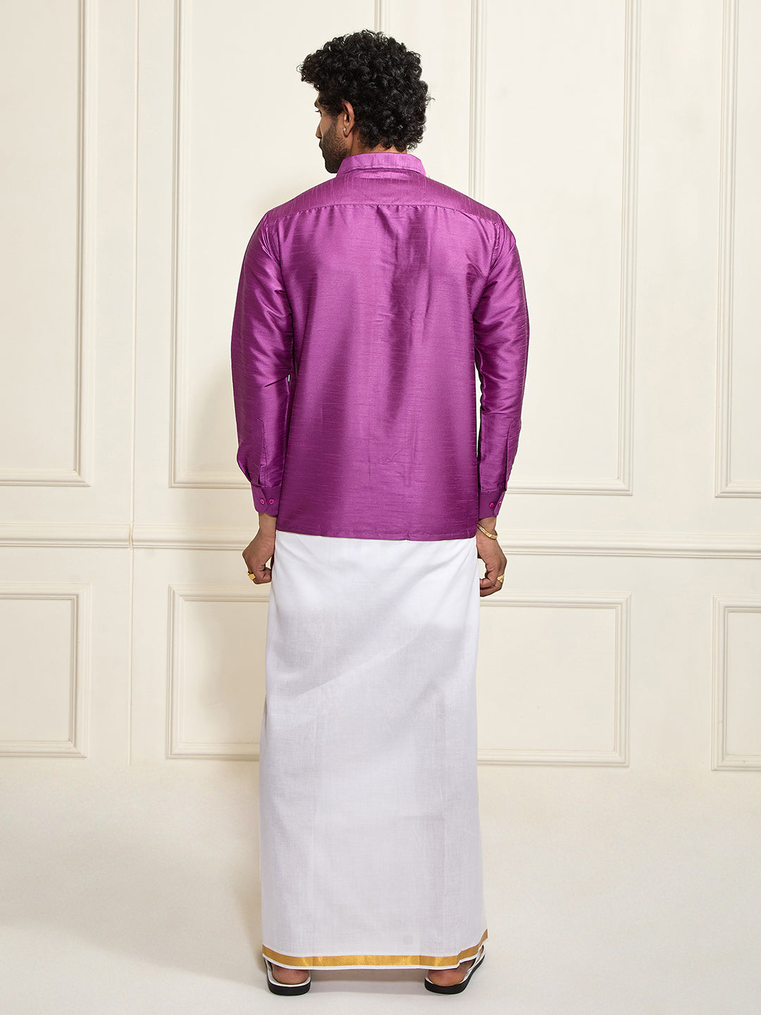 Men's Purple Silk Blend Shirt And Mundu