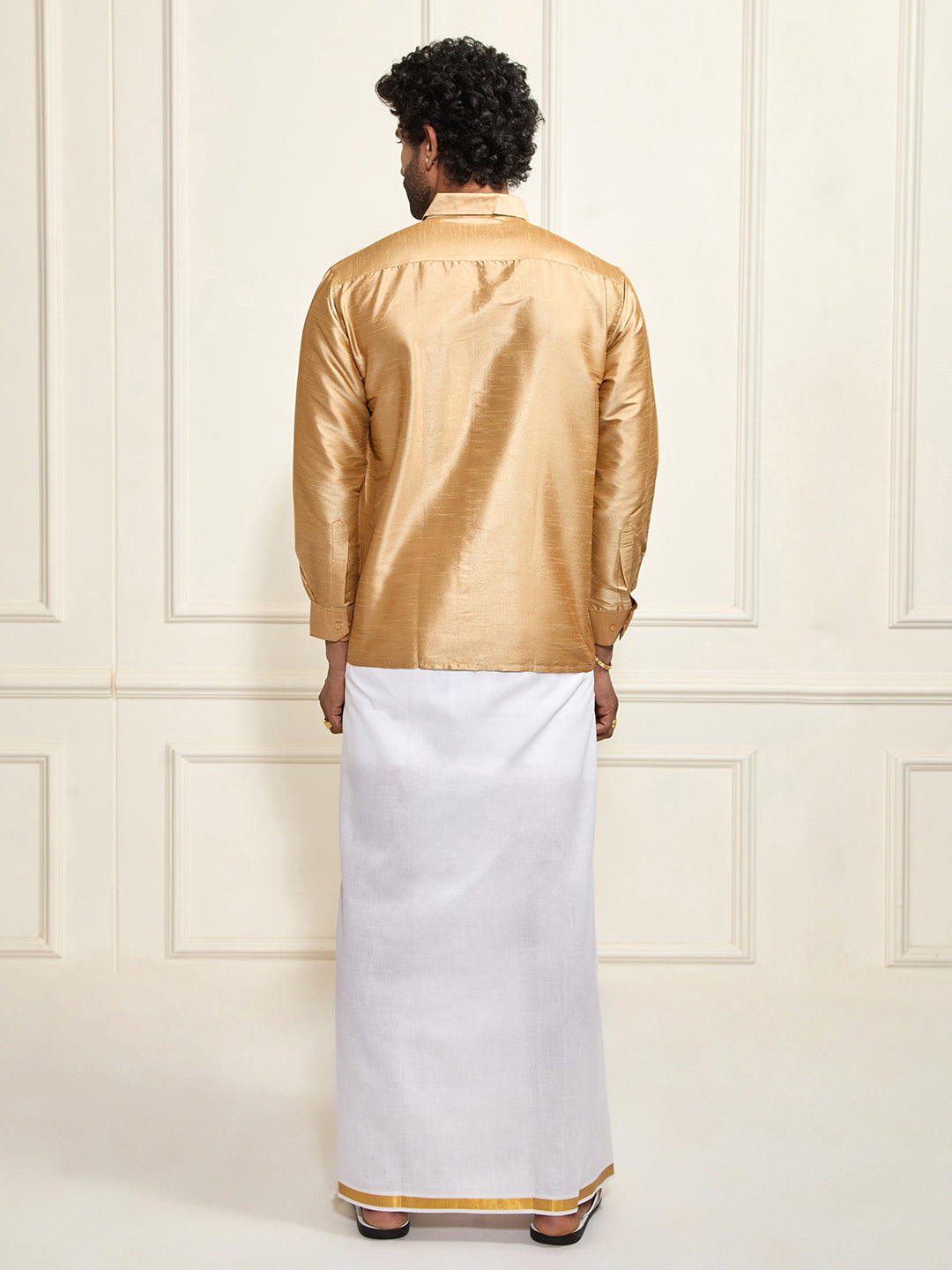 Men's Rose Gold Silk Blend Shirt And Mundu