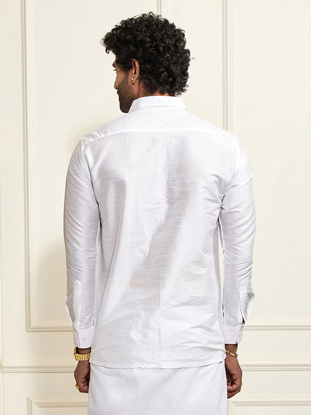 Men's White Silk Blend Ethnic Shirt