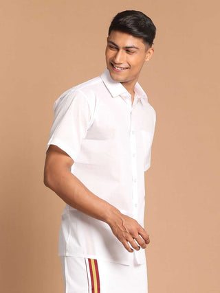 VASTRAMAY Men's White Color Cotton Shirt