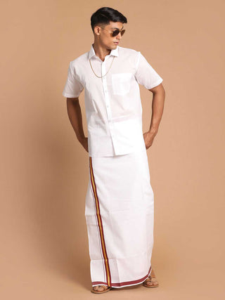 VASTRAMAY Men's White Color Cotton Shirt