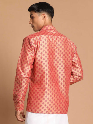 VASTRAMAY Men's Pink Silk Blend Printed Shirt