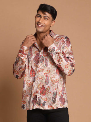 VASTRAMAY Men's Multi-Color Silk Blend Printed Shirt