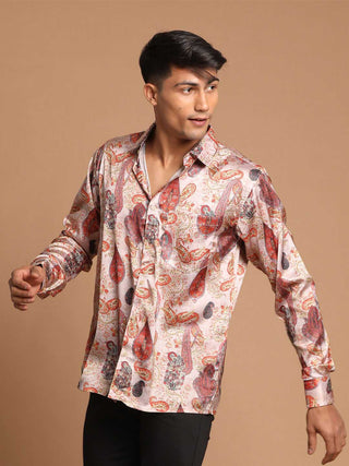 VASTRAMAY Men's Multi-Color Silk Blend Printed Shirt