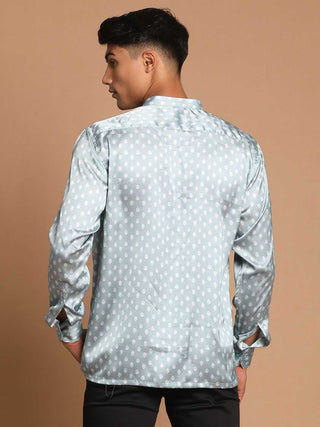 VASTRAMAY Men's Gray Silk Blend Printed Shirt