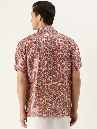 VASTRAMAY Men's Multi-color Silk Blend Printed Shirt