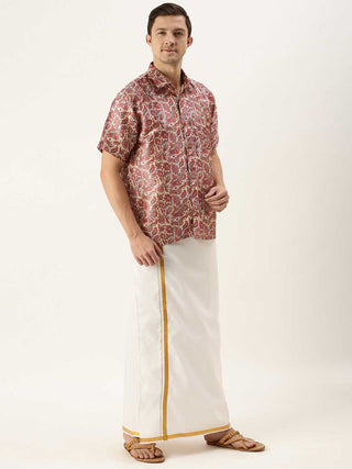 VASTRAMAY Men's Multi-color Silk Blend Printed Shirt