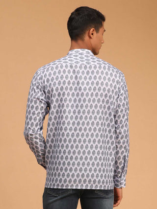VASTRAMAY Men's Grey Cotton Blend Printed Shirt